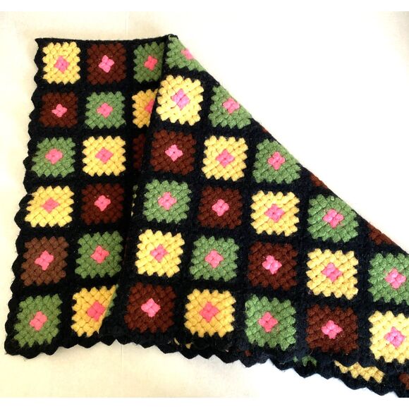 VTG Handmade Granny Square Afghan Crochet Roseanne Knit Throw Blanket 48"x35" - Picture 3 of 5